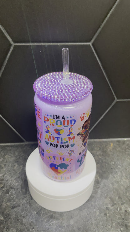 Autism Mom Shimmering Bling Glass Cup